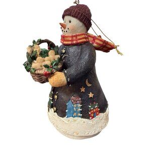 VTG Merry Frosty Snowman Ornament Hand Painted Deb Strain Raz 5” dated 1999